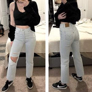 Ribcage straight ankle women’s jeans in tipped into it - light wash